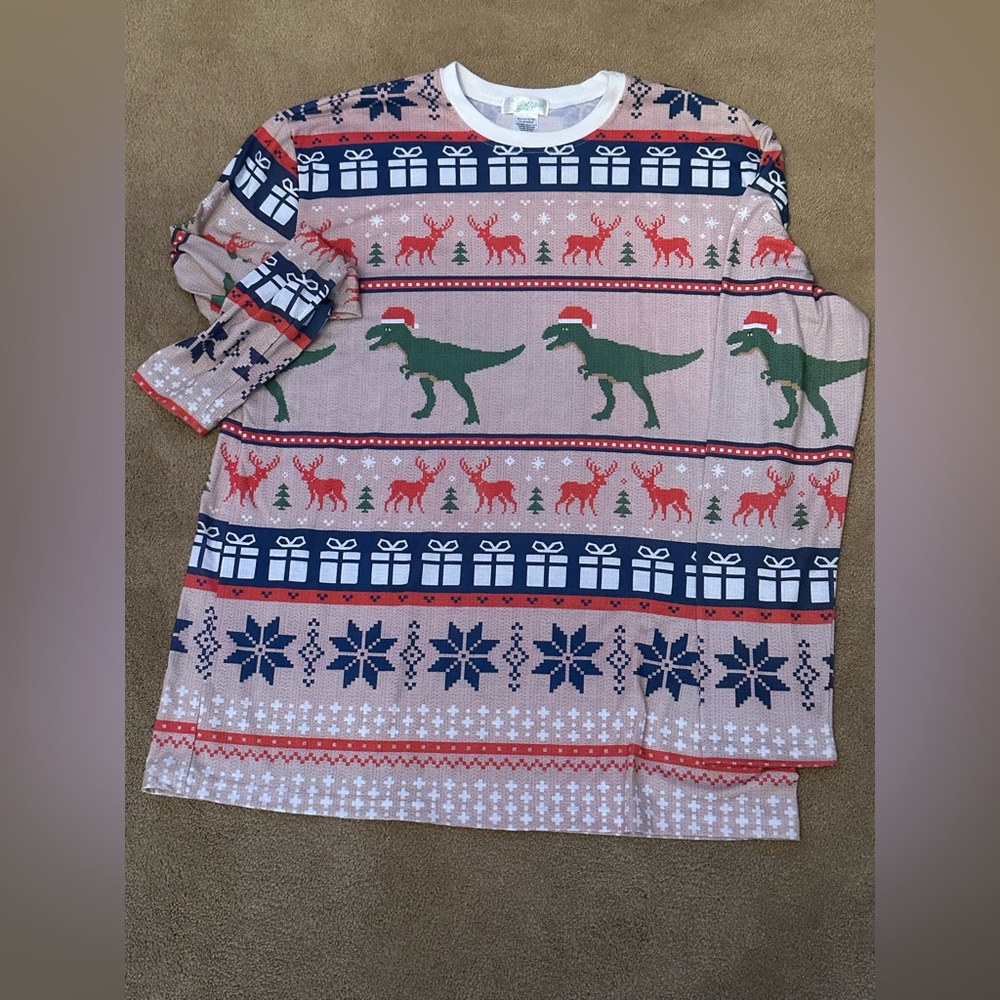 Costume agent Christmas Holiday Festive Santa Dinosaur Ugly Long Sleeve Tee XL